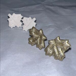 Homemade Clay Gold and White Leaf Earrings Set